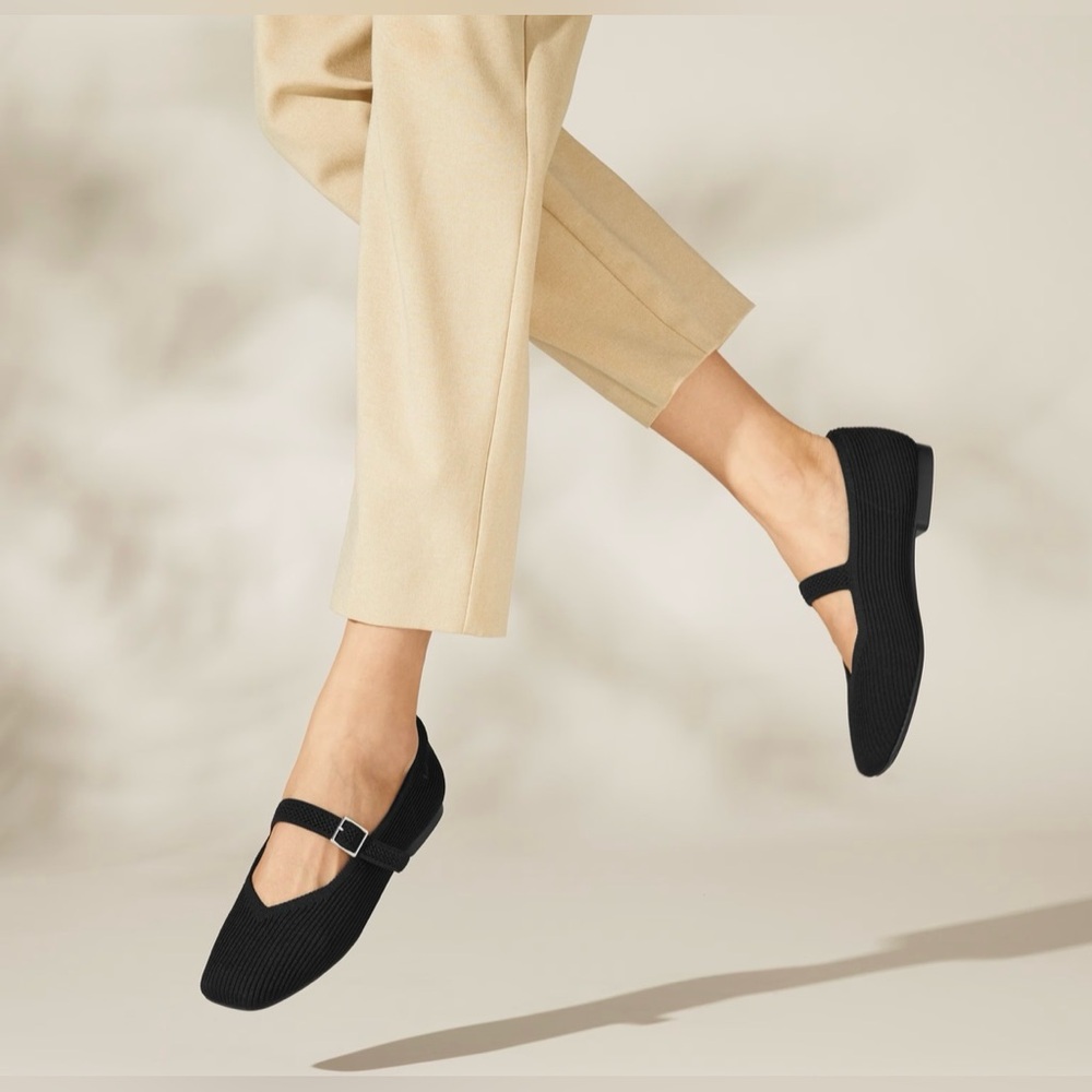 Women's Black Mary Jane Knit Flats - Comfortable Everyday Shoes
